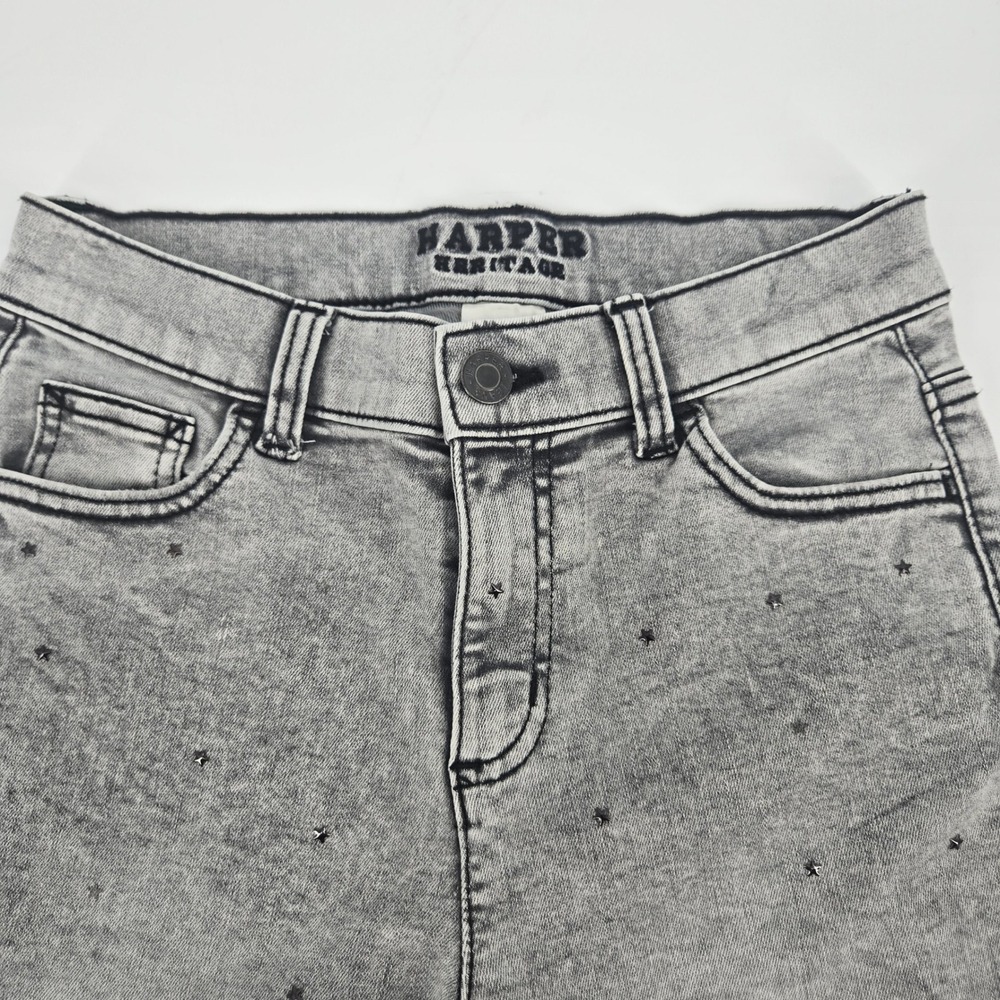 Harper Heritage Gray Acid Wash Star Studded Skinny Jeans Women Size 26 GUC